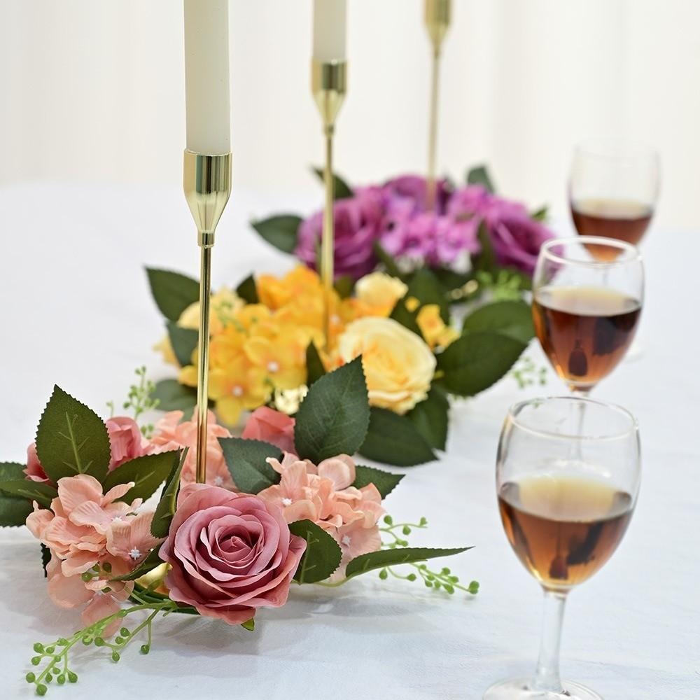 Simulated Candle Rings Wreaths Silk Fake Rose Flower 20cm Artificial Flowers Wedding Decoration