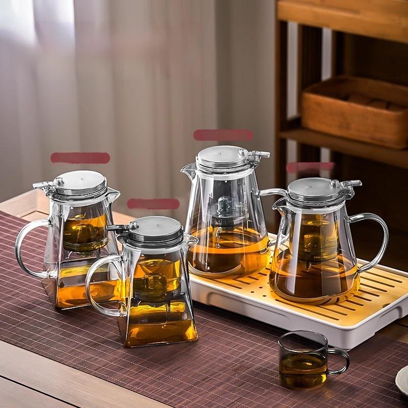 Glass Tea Pot Chinese High Temperature Tea Separation Brew Teapot High Borosilicate Pure Color Simple Teapot Tea Cup