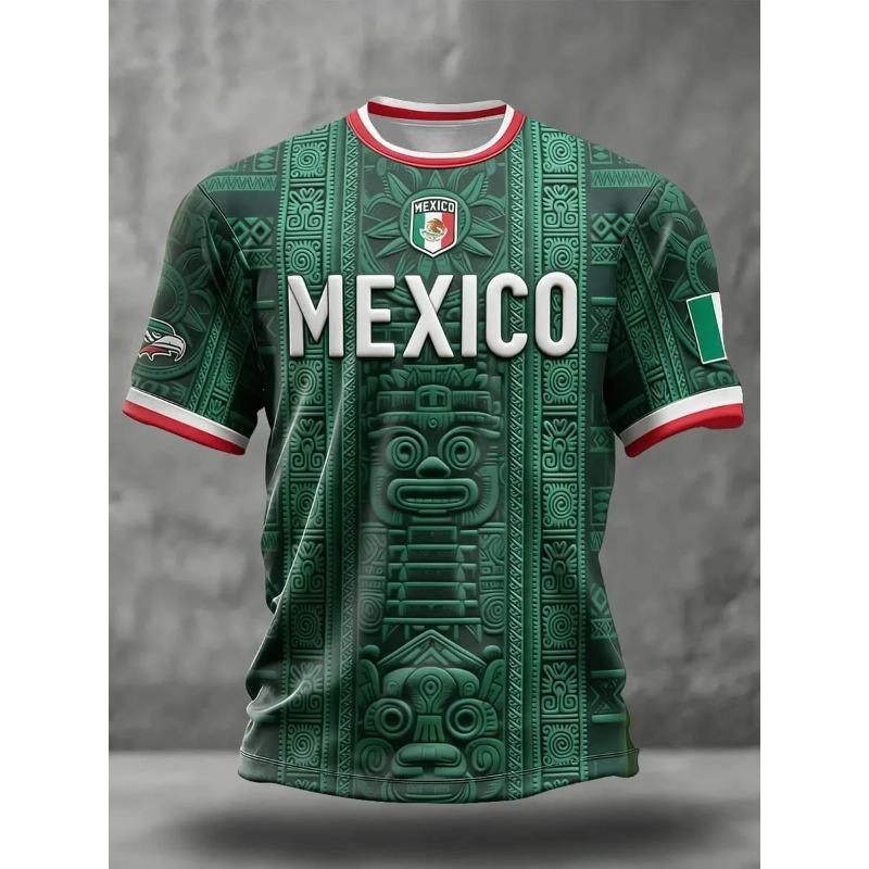 2026 New Mexican National Team Soccer T-shirt Full Flat Print Short Sleeve Mexico Flag Training Sportwear for Summer