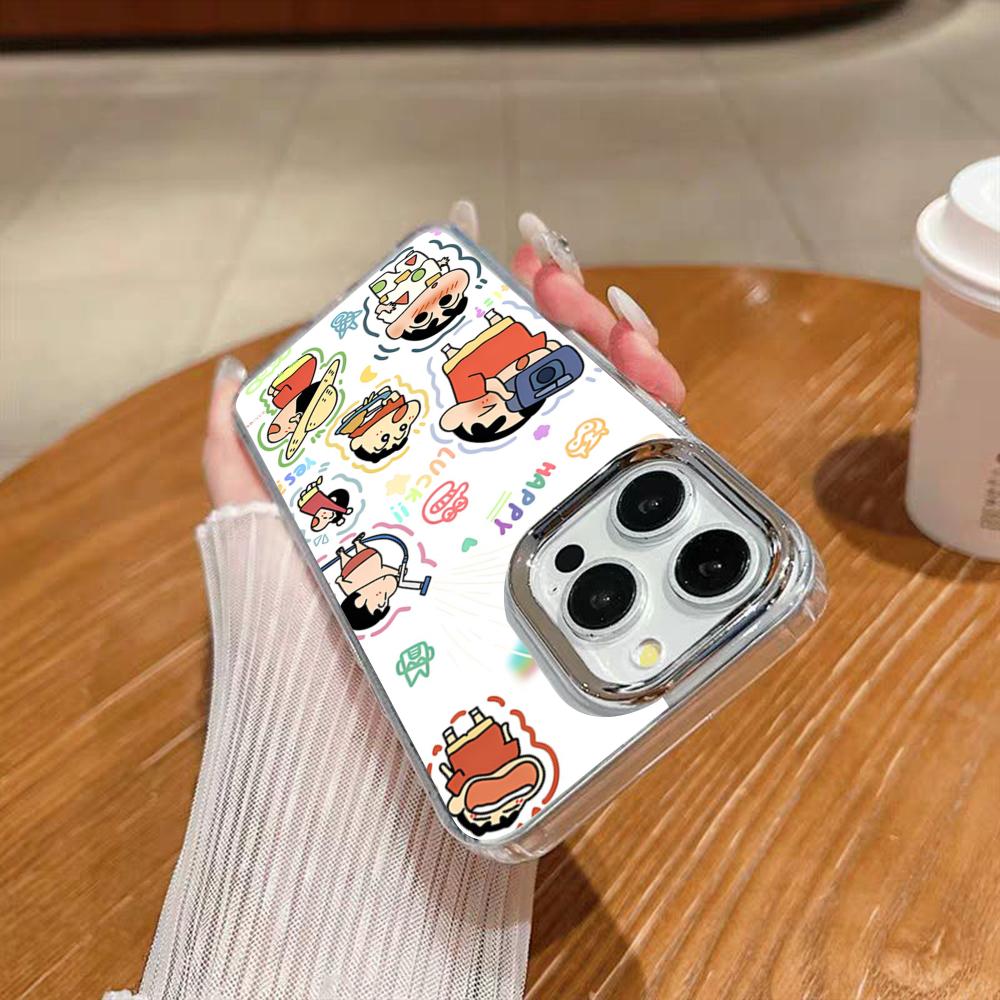 Cute C-Crayon S-Shinchan Clear Phone Case For Iphone 17 16 15 14 13 12 11 Pro Max Xr Air Plus Silicone Cover Silver Hard Shell