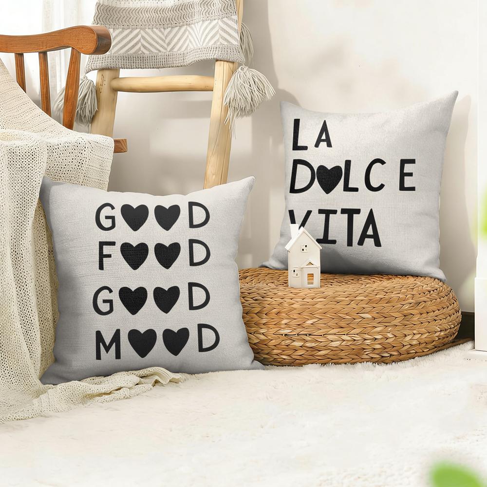 Aesthetic Black Kitchen Love Cushion Cover Natural Linen Organic Fabric Double-Sided Printing Sofa Home Decor Gift Pillow Cover