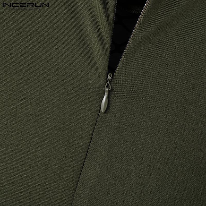 INCERUN Мужские комбинезоны с длинным рукавом в сетку в стиле пэчворк, длинные, домашняя одежда, облегающие комбинезоны