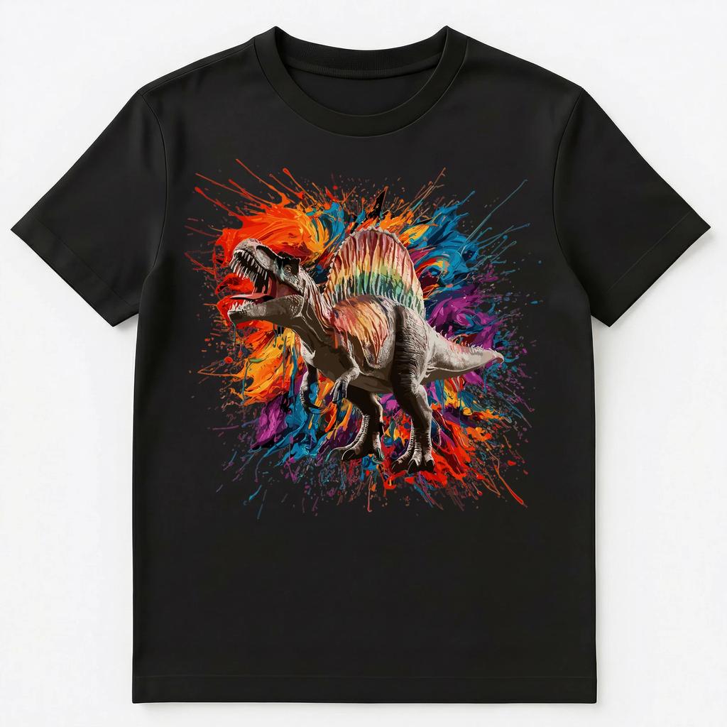 Colorful Paint Splash Spinosaurus Art Graphic Unisex T-Shirt