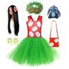 Halloween Costume for Girls Chirdren Summer Red and Green Floral Hawaiian Party Dress with Wreath Outfit for Halloween