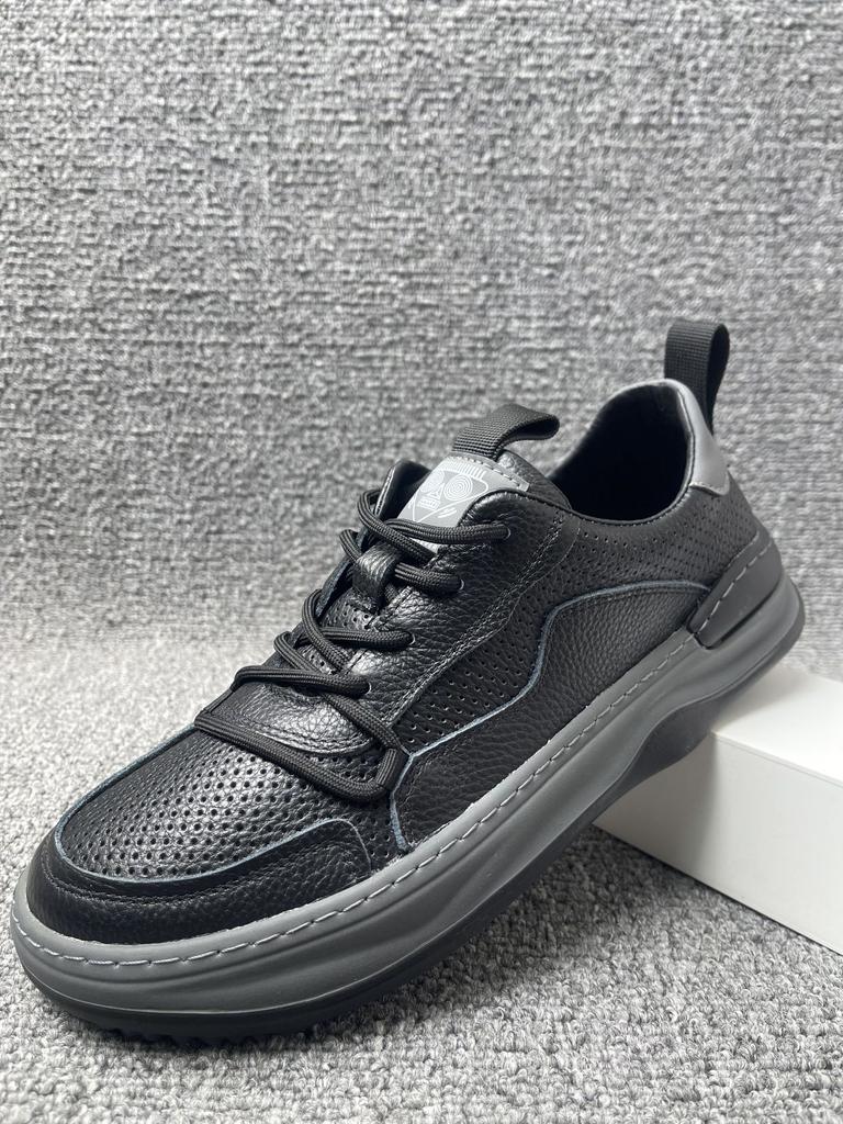 Fashion Men's Genuine Leather Casual Sneakers Top Grain Cowhide Platform Sole Breathable Comfortable Clown Style Fashion Derby Shoes