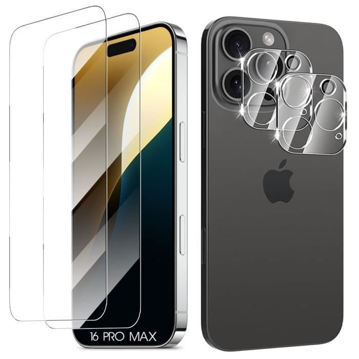 Screen Protector - Tempered Glass - for iPhone 16 Pro Max - 2 Glasses + 2 Camera Lenses - Scratch-Resistant - Shockproof