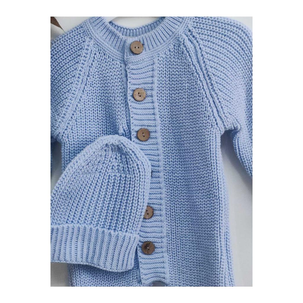 Buttoned Beige Thessaloniki Knitted Knitted Baby Jumpsuit With Hat