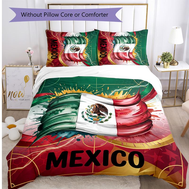 Mexico footbal Printed Bedding 3 Piece Set Cozy Breathable Bed Cover Set as Housewarming Holiday Gift