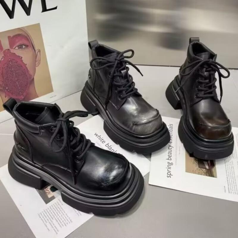 Ботильоны на плоской подошве на платформе, женские повседневные туфли на высоком каблуке, зимние модные кроссовки 2025 года, трендовые готические ботинки для ходьбы на шнуровке, женские ботинки