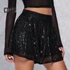 Женские шорты с пайетками, эластичные, с высокой талией, свободные, А-силуэта, однотонные, ультракороткие, выше колена, для выступлений, танцевальные шорты
