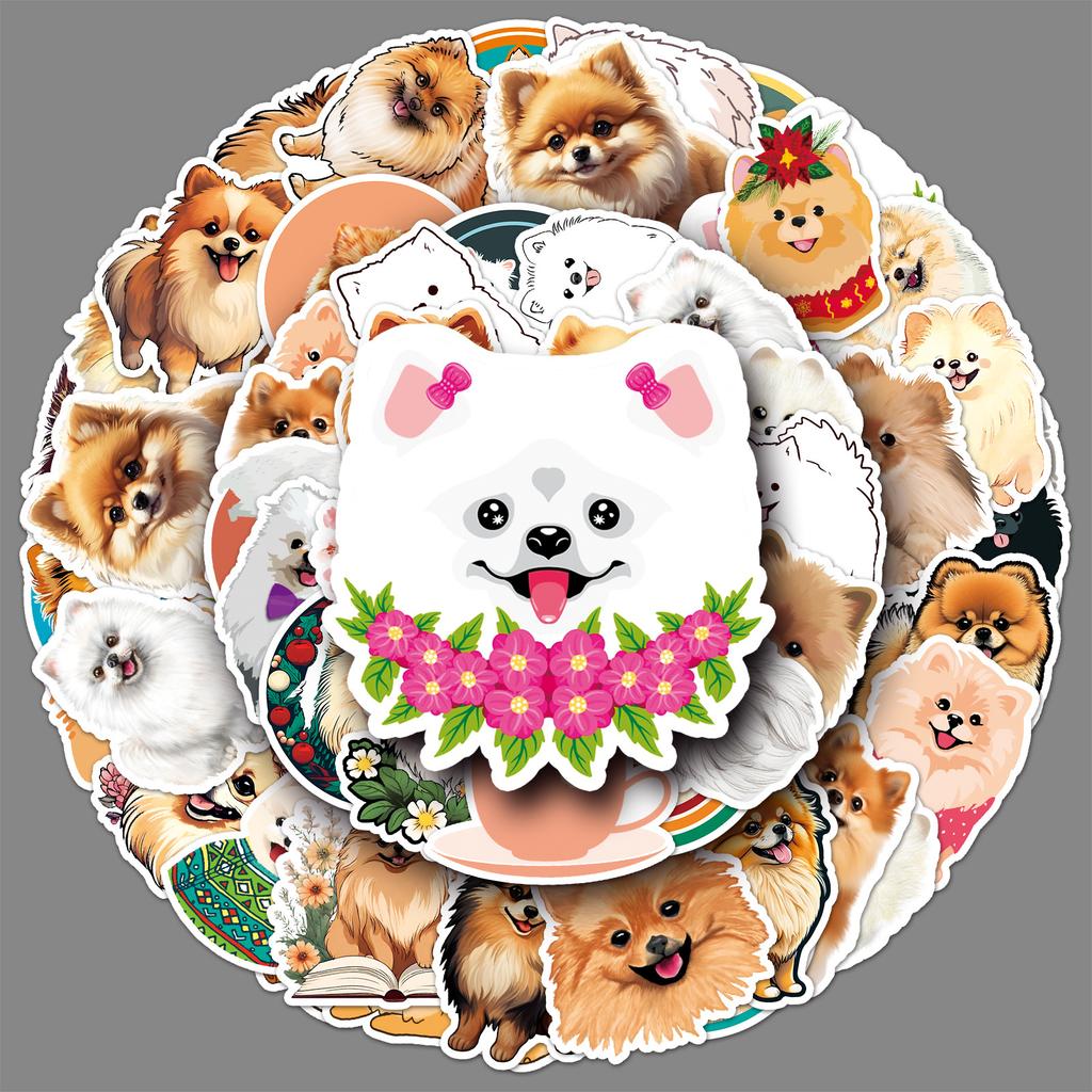 50 Pomeranian Doodle Stickers Personalized Cartoon Cute Dog Decoration Mobile Phone Water Cup Suitcase Stickers
