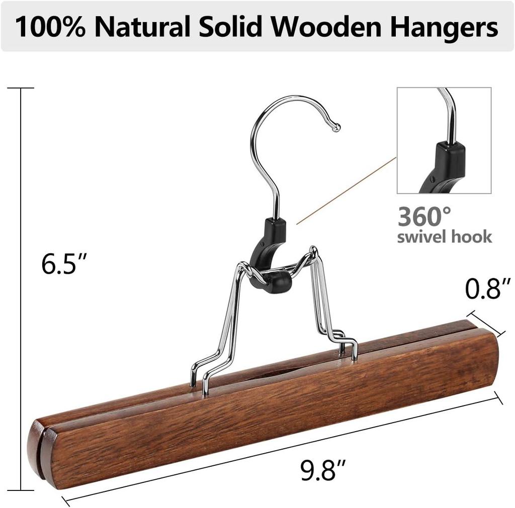 5-30PCS Wooden Pants Skirt Hangers Smooth Solid Wood Non Slip Jeans Slack Clamp Hangers Hair Extension Hangers with Swivel Hook