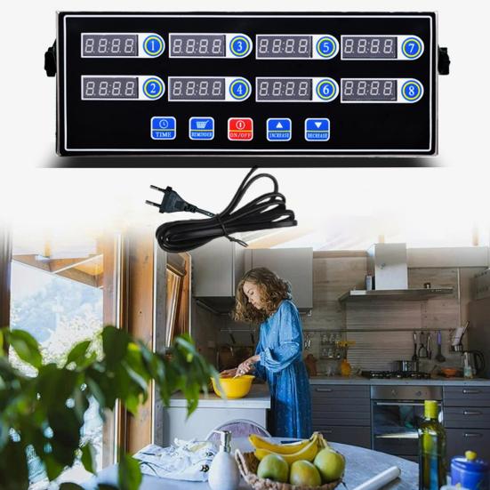 Кухонный таймер Корпус из нержавеющей стали Цифровой таймер обратного отсчета с 8-канальным светодиодным дисплеем Профессиональный таймер-калькулятор