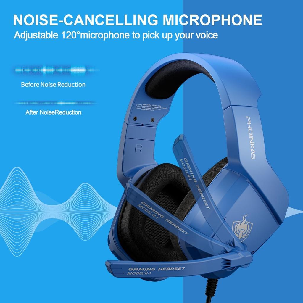 H1 Gaming Headset for PS4/ PS5/ PC/ Laptop, Stereo Over Ear Gaming Headphones with Noise-Canceling Mic