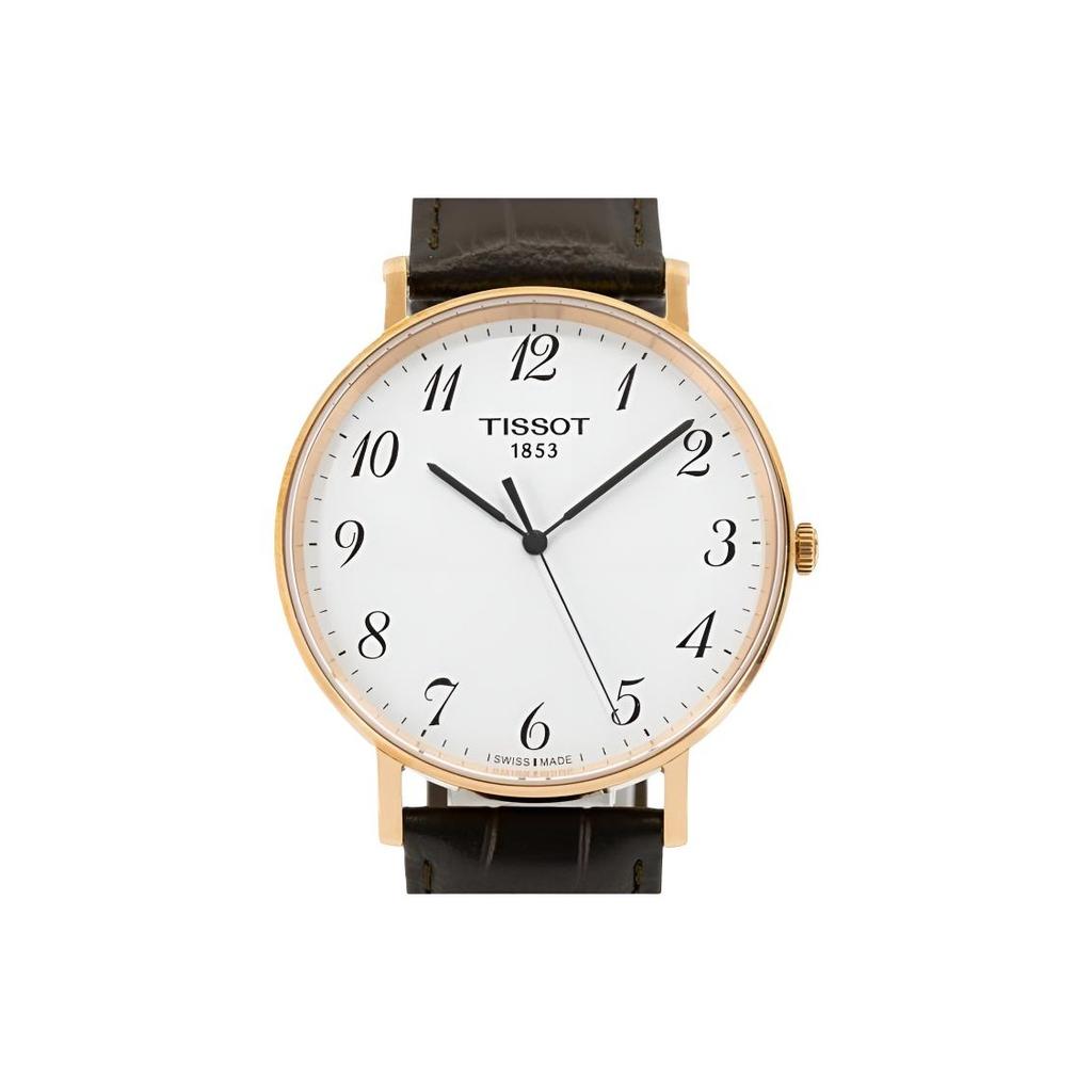 Tissot Lovely Series Quartz Movement 30 Meters Water Resistant Watch 42 Mm Silver Dial Stainless Steel Case Leather Strap T109.610.36.032.00