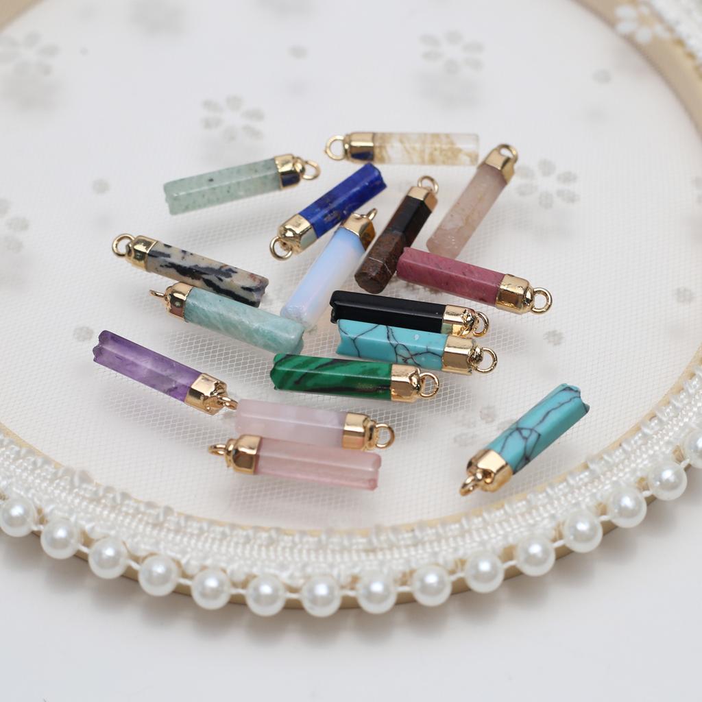 5Pcs, Healing Natural Stone Crystal Pendant, Geometric Style Handcrafted Hexagonal Cylindrical Charms, for DIY Necklace Accessories, Jewelry Making