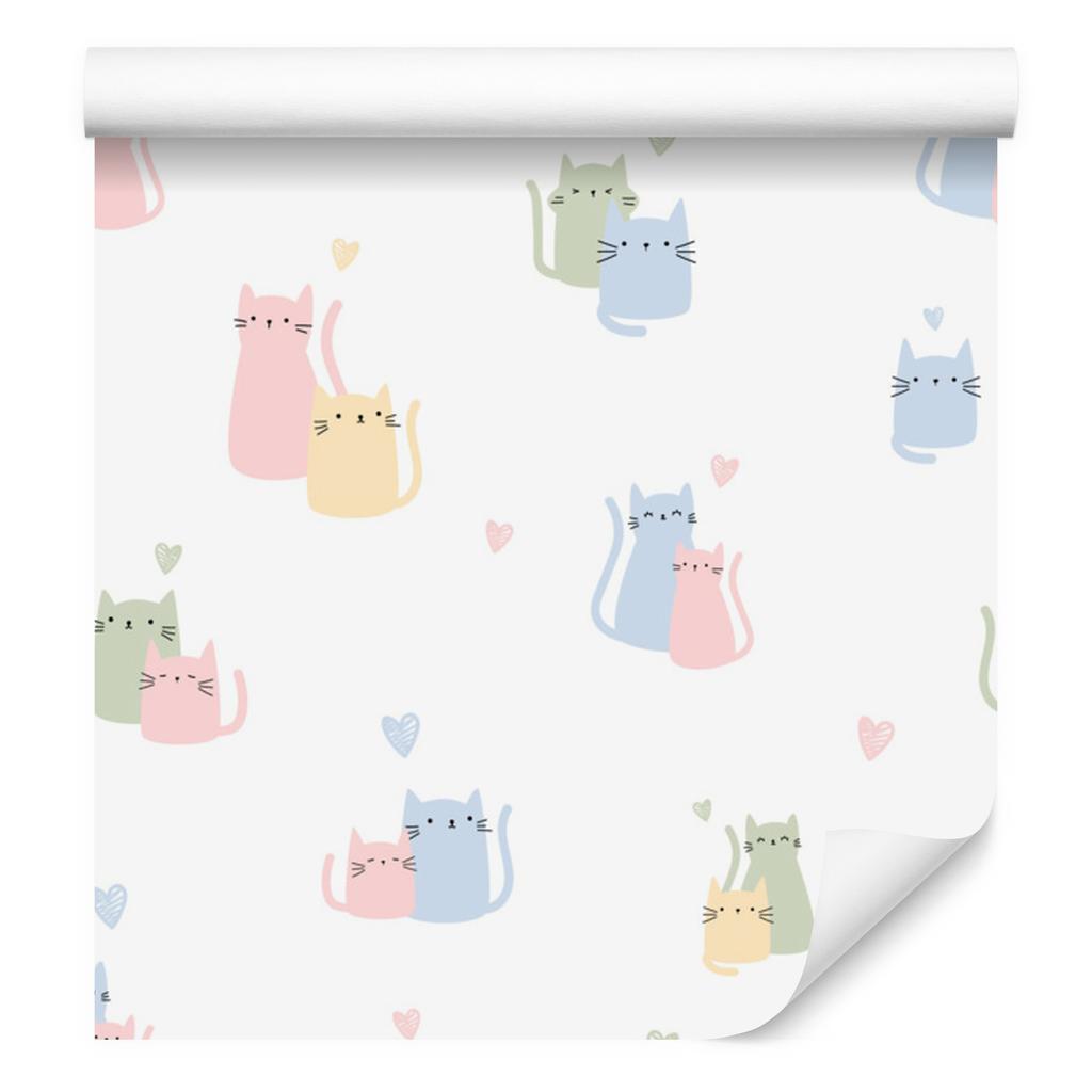 Colorful kittens and hearts wallpaper for living room and bedroom 50x1000