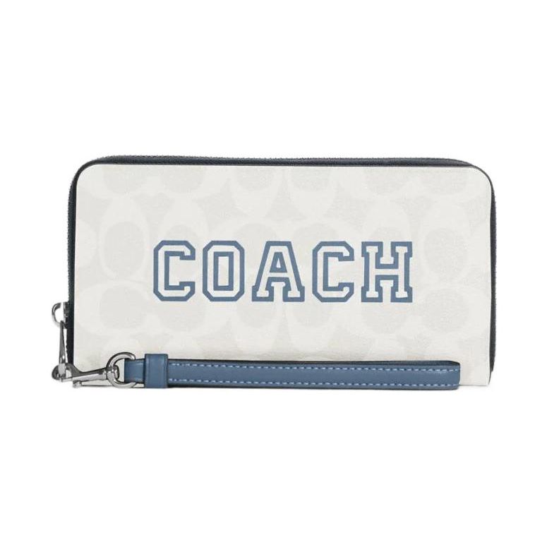 Coach Кошелек-клатч на молнии 19 Classic Monogram Print, застежка-молния, много отделений для карт, гладкая кожа, покрытие из холста, ремешок на запястье, маленький CB856-SVUOB