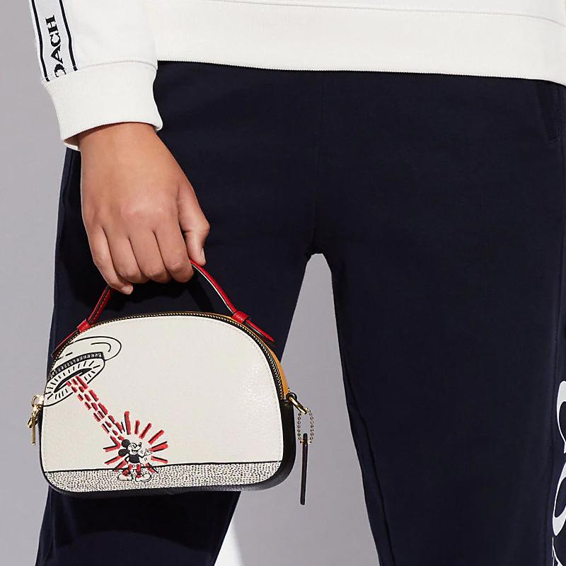 Coach X Disney Collaboration X Keith Haring Serena 21 Mickey Mouse Zipper Pebble Leather Shoulder Crossbody Bag Small Women bags White C6976-IMCAH