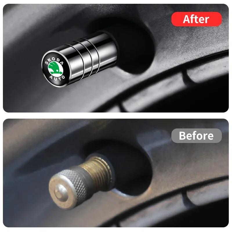 Car Sticker 2026 Hot 4Pcs Car Wheel Tire Valve Stem Caps Airtight Cover For Skoda Fabia Octavia A7 RS Superb Rapid Yeti Karoq Ro