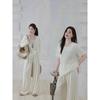 Plus-Size Women's Clothing for Slightly Chubby Girls, Casual Style Linen Vest, Cardigan, T-Shirt, and Pants Three-Piece Set