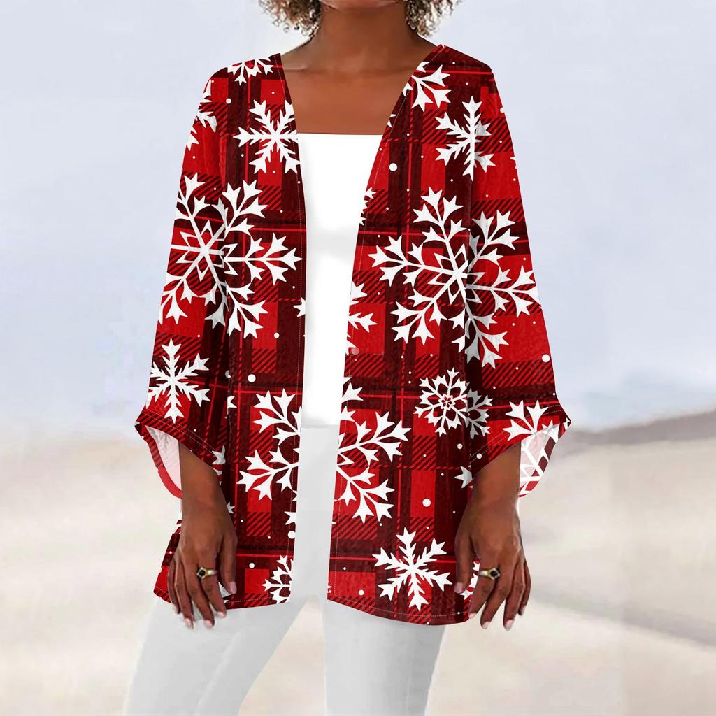Женская повседневная мода с рождественским принтом легкая куртка средней длины кардиган