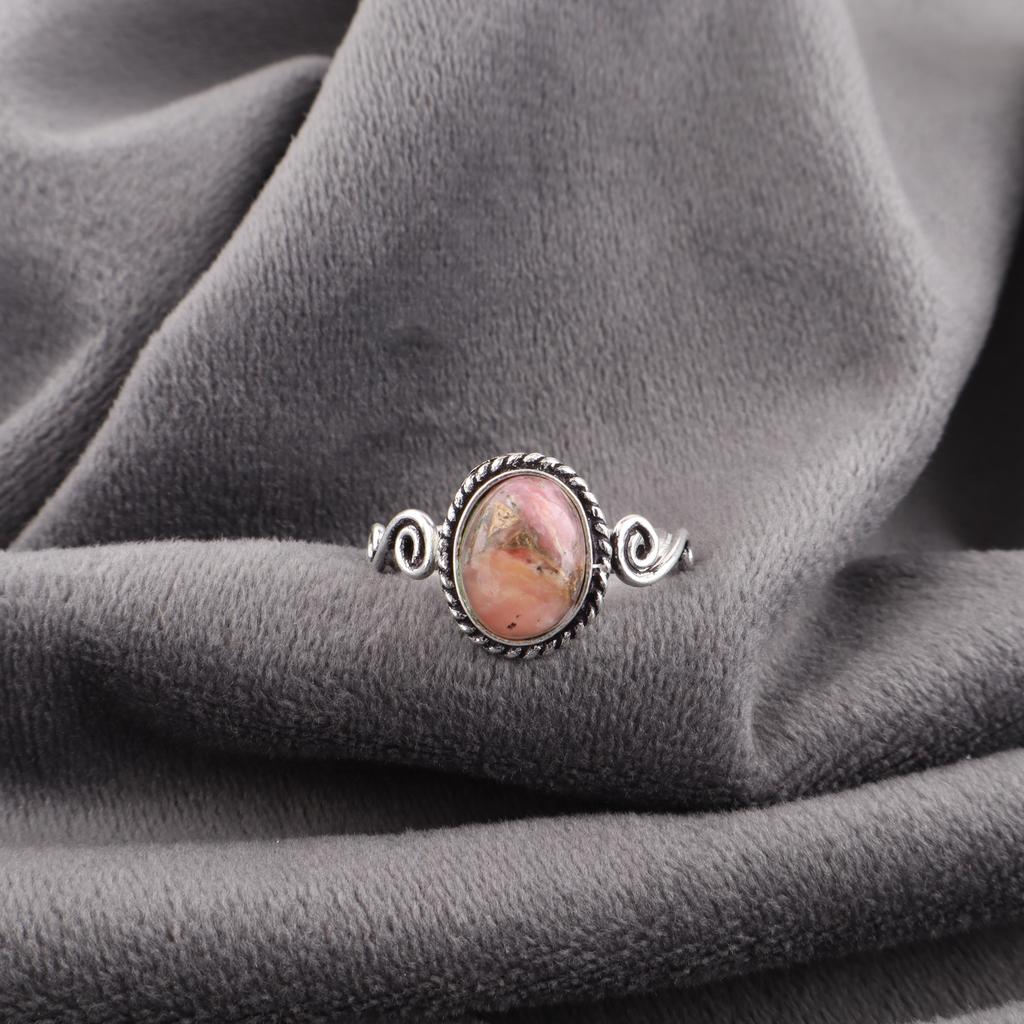 Кольцо с розовым опалом и бирюзой, Кольцо с драгоценным камнем ручной работы, Кольцо из серебра 925 пробы, Прекрасное ювелирное изделие, Для подарка на годовщину