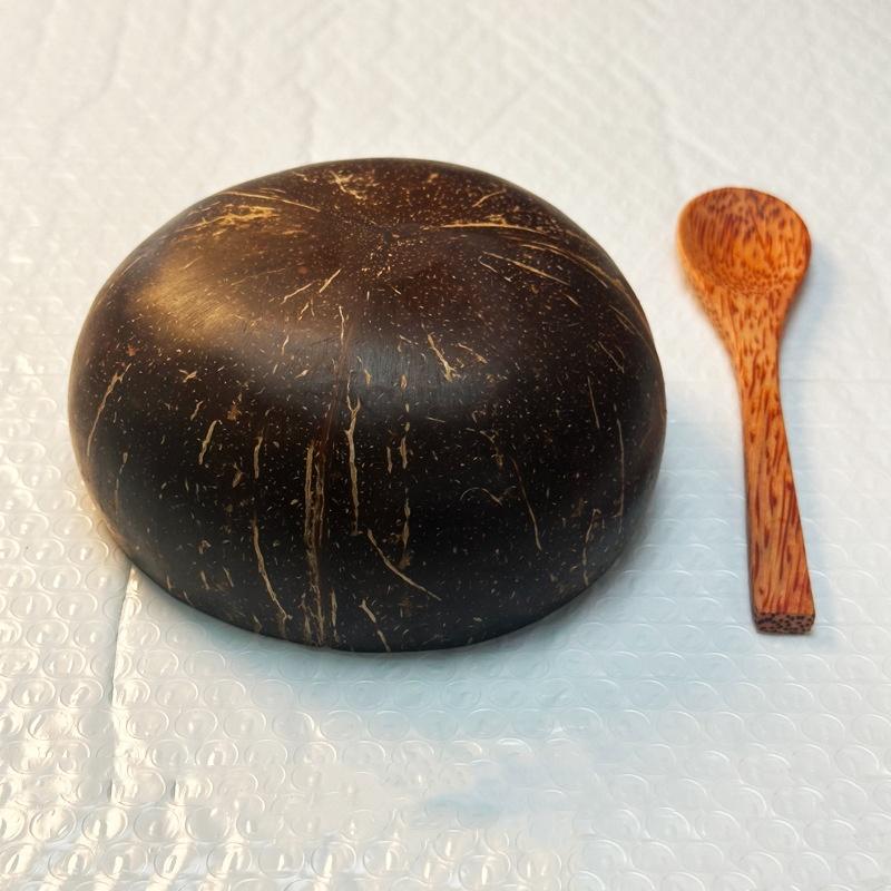 Натуральная кокосовая миска, деревянная кокосовая миска ручной работы, набор столовых приборов, ложка ручной работы для десертов, фруктовый салат, кухонные принадлежности