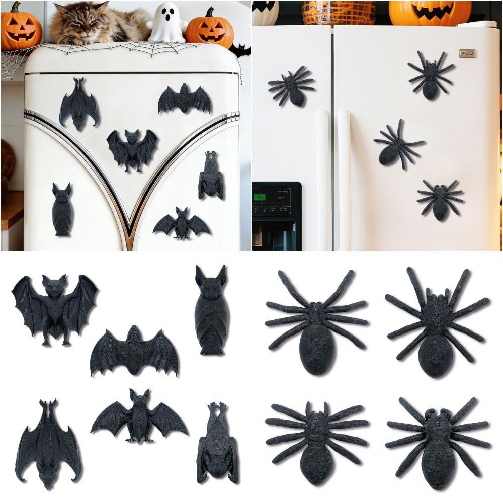 4/6PCS 3D Bat Refrigerator Sticker Bat Spider Trick Props Spider Magnetic Decals Haunted House
