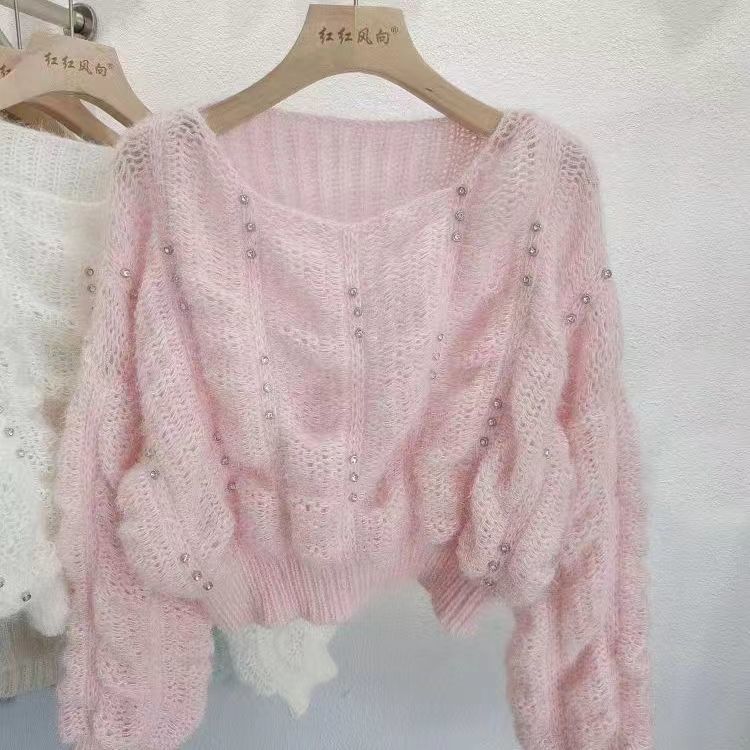 Пуловер, женский свитер, 2023, мягкий клеевой короткий свитер, весенний, с круглым вырезом, корейский свободный вязаный свитер с длинными рукавами, женский пуловер