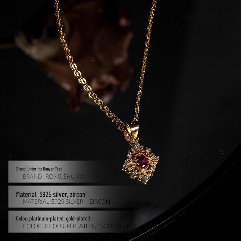 Ожерелье с геометрической подвеской в виде ключицы из серебра 925 пробы Banyan Tree с рубином в стиле ретро для женщин