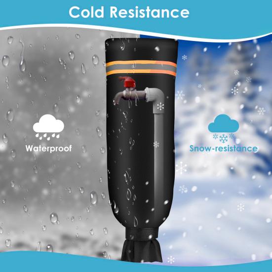Winter Outdoor Faucet Cover Waterproof Oxford Cloth Reflective Garden Lawn Hose Bib Hydrant Pipe Faucet Freeze Protection Black Insulation Cover
