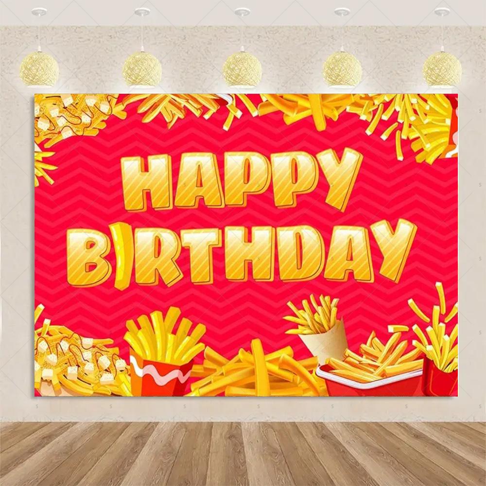 Pizza Hamburger Backdrop Supplies Quick Food Kid Birthday Party Decoration Cola French Fries Background Banner Photography Prop