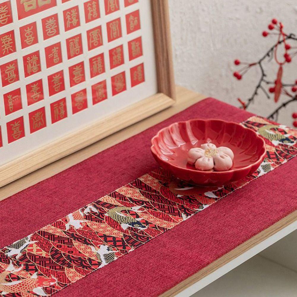 With Tassel Red Chinese Style Table Runner Cotton Linen Table Cover TableCloth  Wedding Party