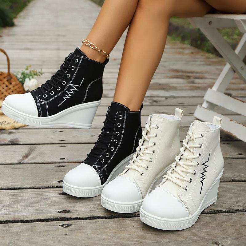 Модные женские кроссовки на высокой платформе с клиновидным каблуком, модные разноцветные парусиновые туфли на шнуровке, легкие повседневные кроссовки для студенток