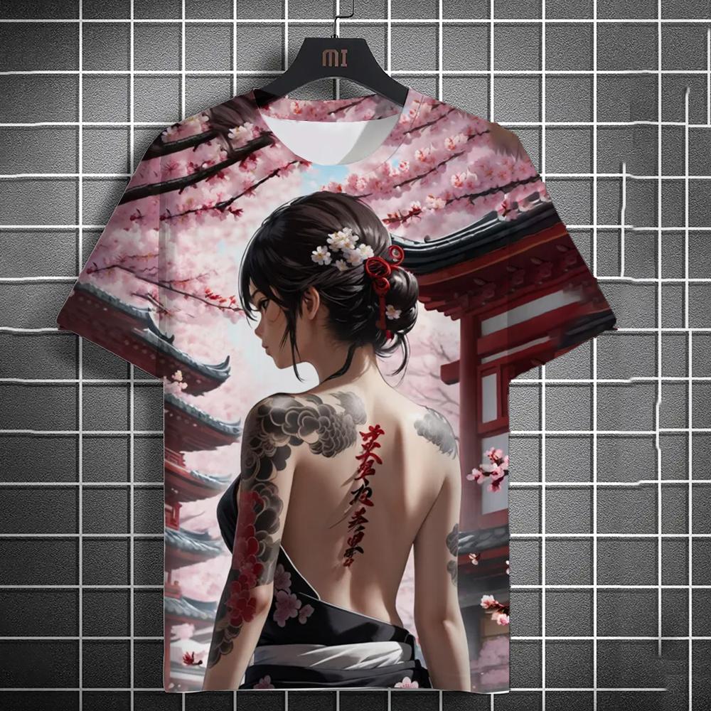 Men's T-shirt 3D Printed Anime Goddess Back Tattoo Print T-shirt Casual Loose Short Sleeved T-shirt Men's Home Y2k Clothing Tops