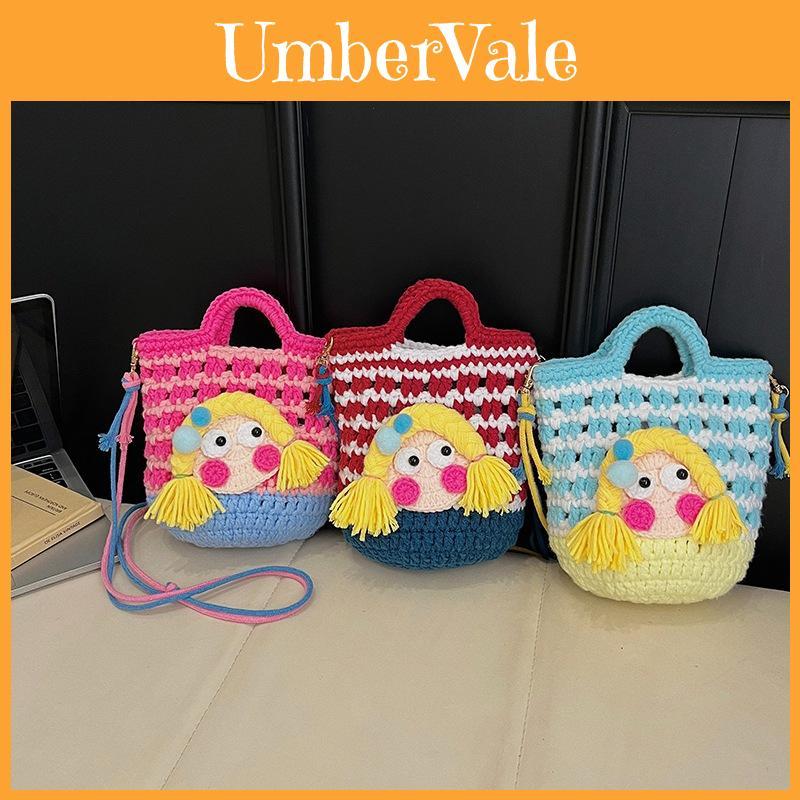 Cartoon Knitted Crossbody Bag With Shy Girl Design For Women Winter Fashion Trendy Casual Womens Accessory