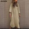 Women's Fashion Spring Fall Solid Color Print Long Sleeve V-Neck Loose Waistline Casual Dresses