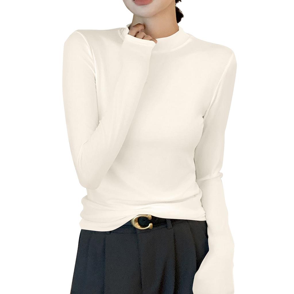 Женская однотонная однотонная футболка с полувысоким воротом и длинным рукавом