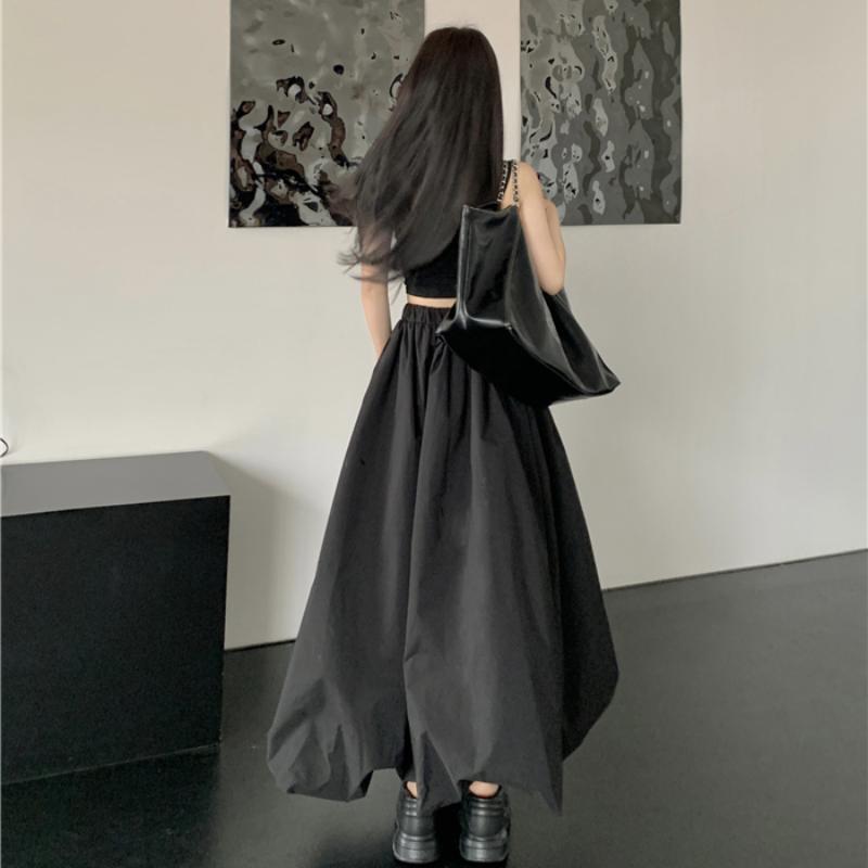 Balloon Maxi Skirt Women Korean Fashion Streetwear Black Elastic Waist A-line Vintage Loose Long Skirt Female Casual