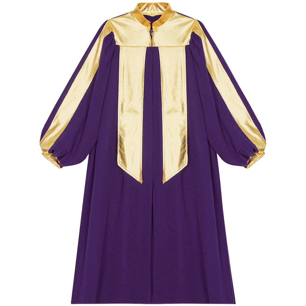 Элегантное выпускное платье для девочек, костюм на Хэллоуин, с дизайном «колор-блок», воротником-стойкой, длинными рукавами, застежкой-молнией спереди, хоровая мантия