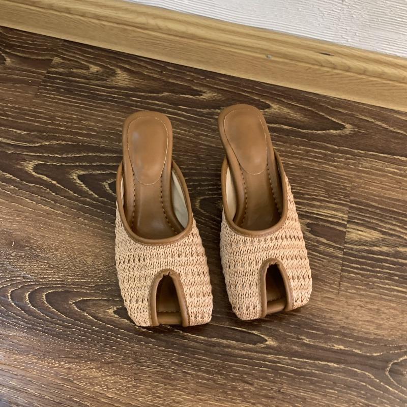 Дизайнерский бренд Женские слингбэки Летние мюли 2025 Босоножки на высоком каблуке Сандалии с открытым носком Женская обувь Слайды с квадратным носком Вьетнамки