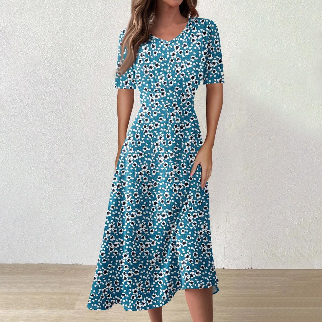 Women's  Casual Printing Summer Dress Short Sleeve Sundress Tank Dresses Beach Dress