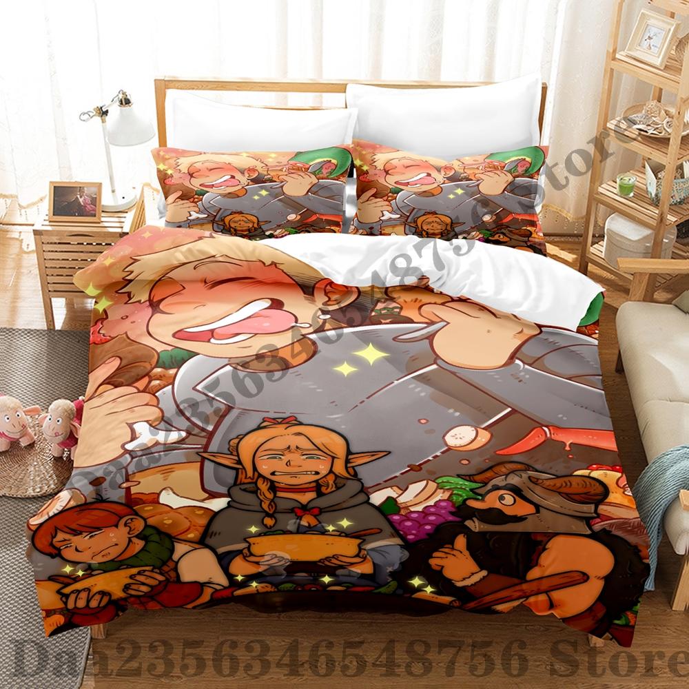 Delicious in Dungeon Bedding Set Single Twin Full Queen King Size Bed Set Adult Kid Bedroom Duvetcover Sets Anime Bed Sheet Set