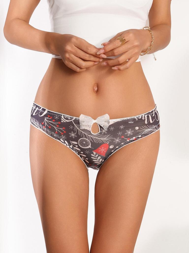 Женские трусики Т-образной формы из ледяного шелка с рождественским принтом больших размеров, бесшовные, дышащие, треугольные