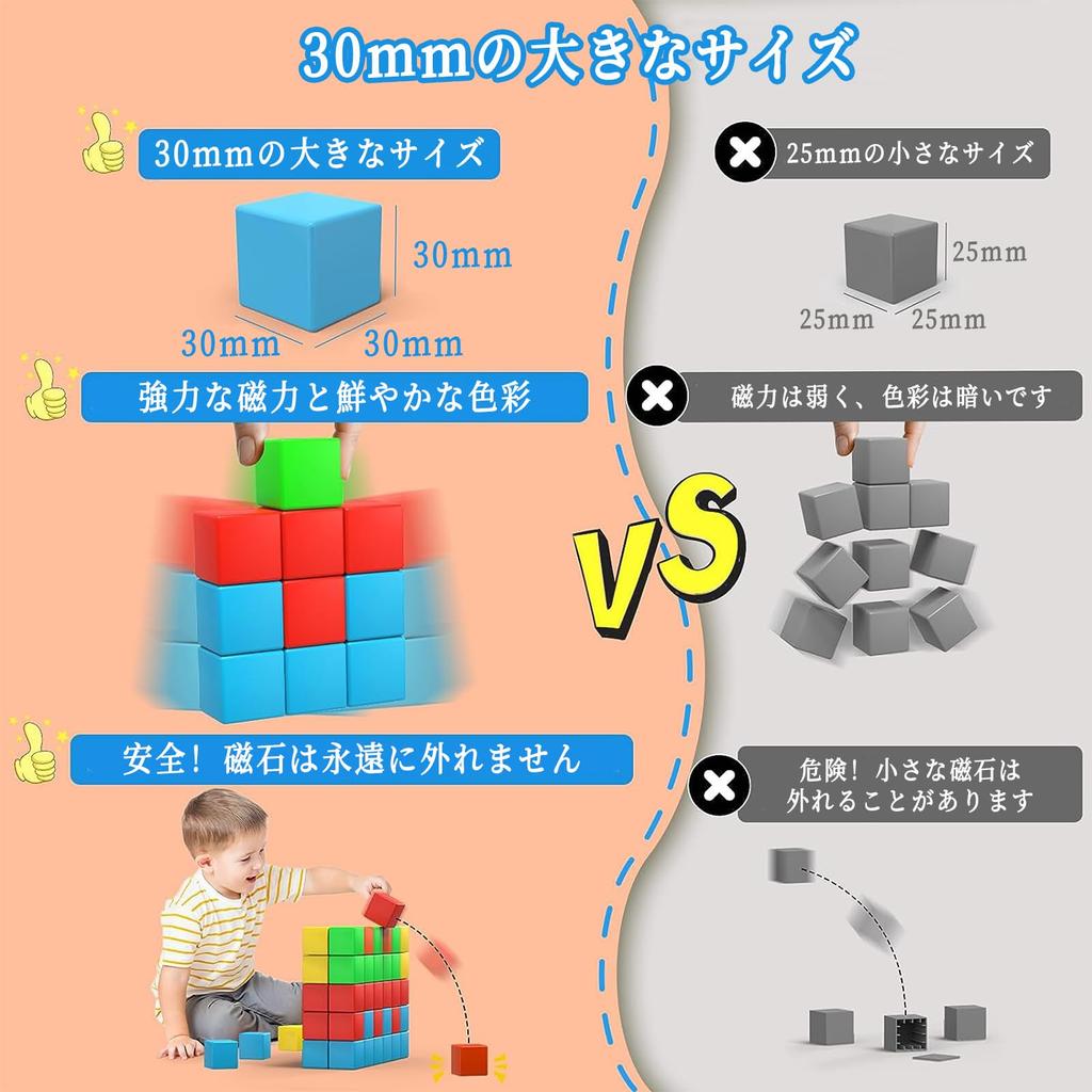 AMYCOOL Magnetic Puzzle, 64 Magnetic Blocks, 30mm, 3D Puzzle, Building Blocks, Educational Toy for Boys and Girls, 3D Toy, Shapes, Math, Cubes,