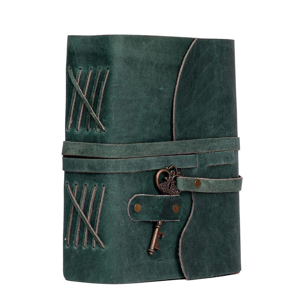 Винтажный кожаный дневник ручной работы - Старинные страницы ручной работы - Старинная застежка на ключ - Цвет кобальта. Размер 6x4 дюйма