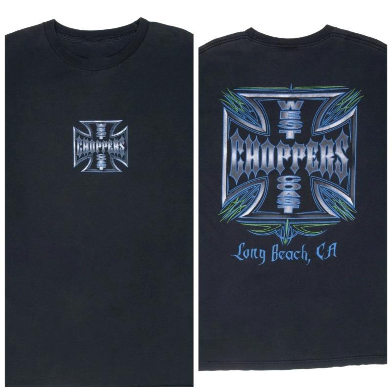 Летняя Новая West Coast Choppers Американский Принт Уличный Стиль Короткий Рукав Мужская и Женская Свободная Винтажный Стиль Старая Необработанная Т-футболка