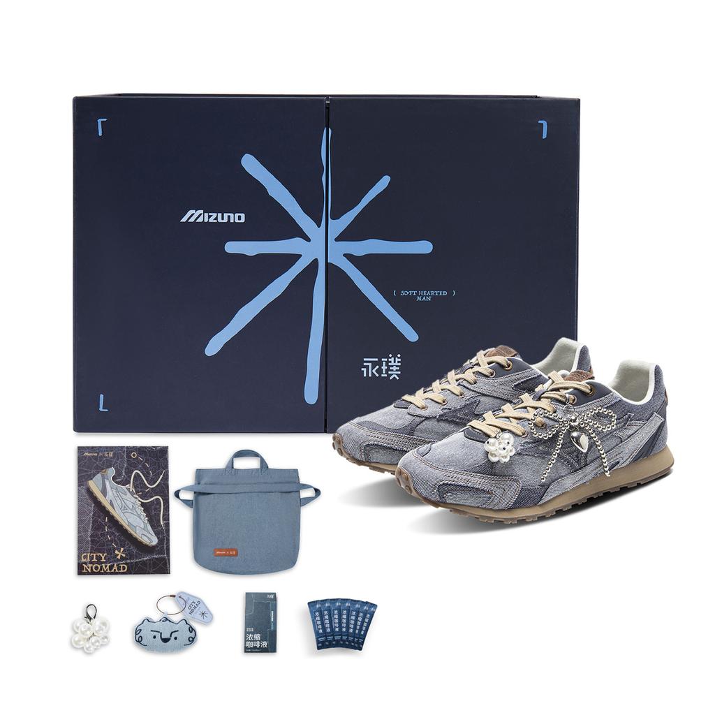 Yongpu x Mizuno LG 60S Низкие Повседневные Кроссовки Унисекс Джинсовый Синий D1GH242109