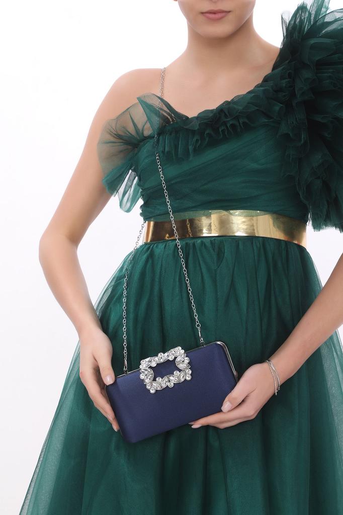 Women's Stylish and Useful Evening Dress Bag Pearl Color Satin Fabric Flower Motif Stoned Evening Dress Portfolio Clutch Evening Bag